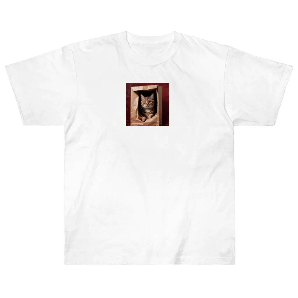Blackcat-9のキュートな袋猫 ヘビーウェイトTシャツ