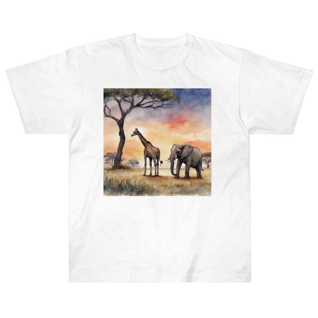 かるるんショップのサバンナのとある日の風景　シリーズ　凸凹コンビ Heavyweight T-Shirt