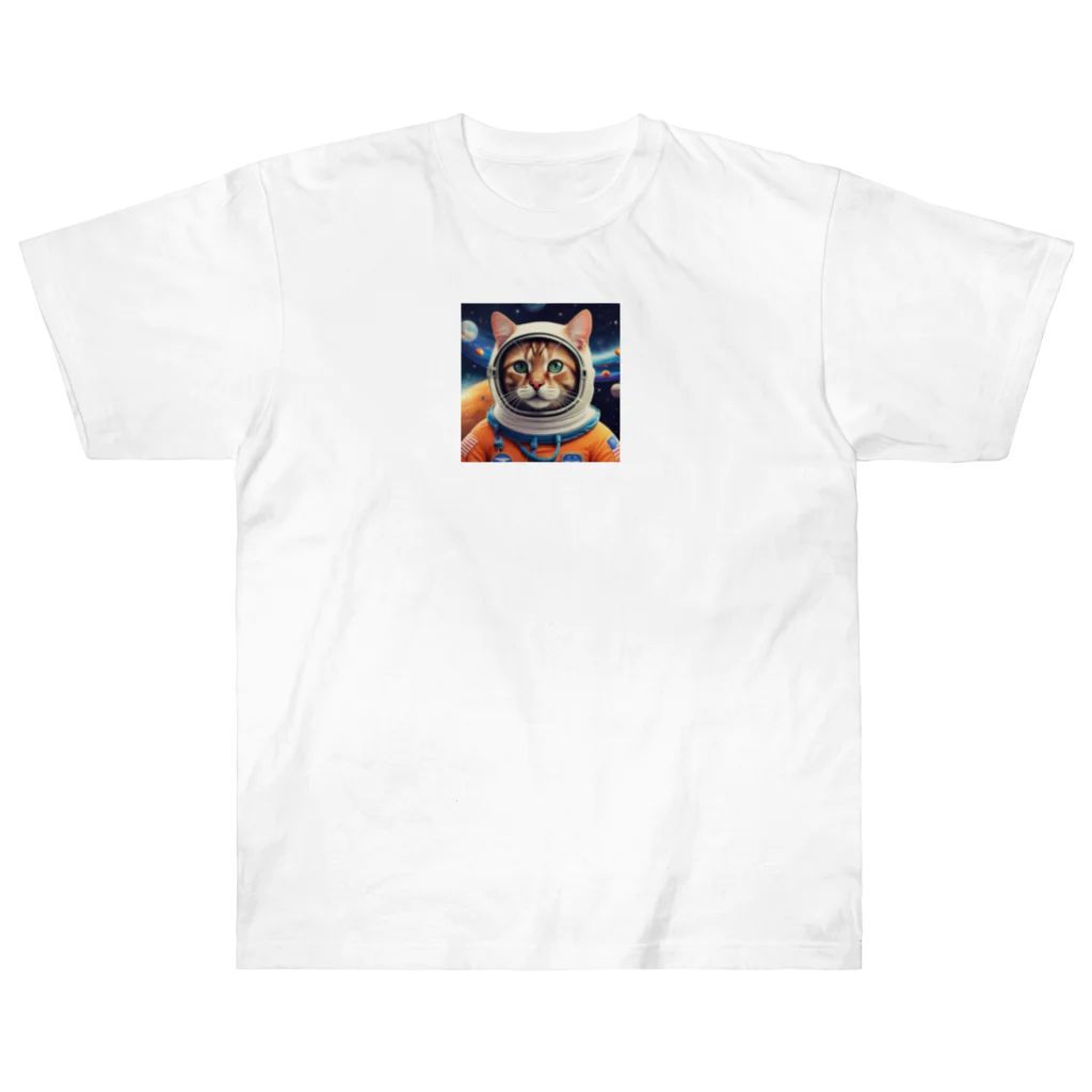 猫キャラグッズの宇宙飛行士猫 ヘビーウェイトTシャツ