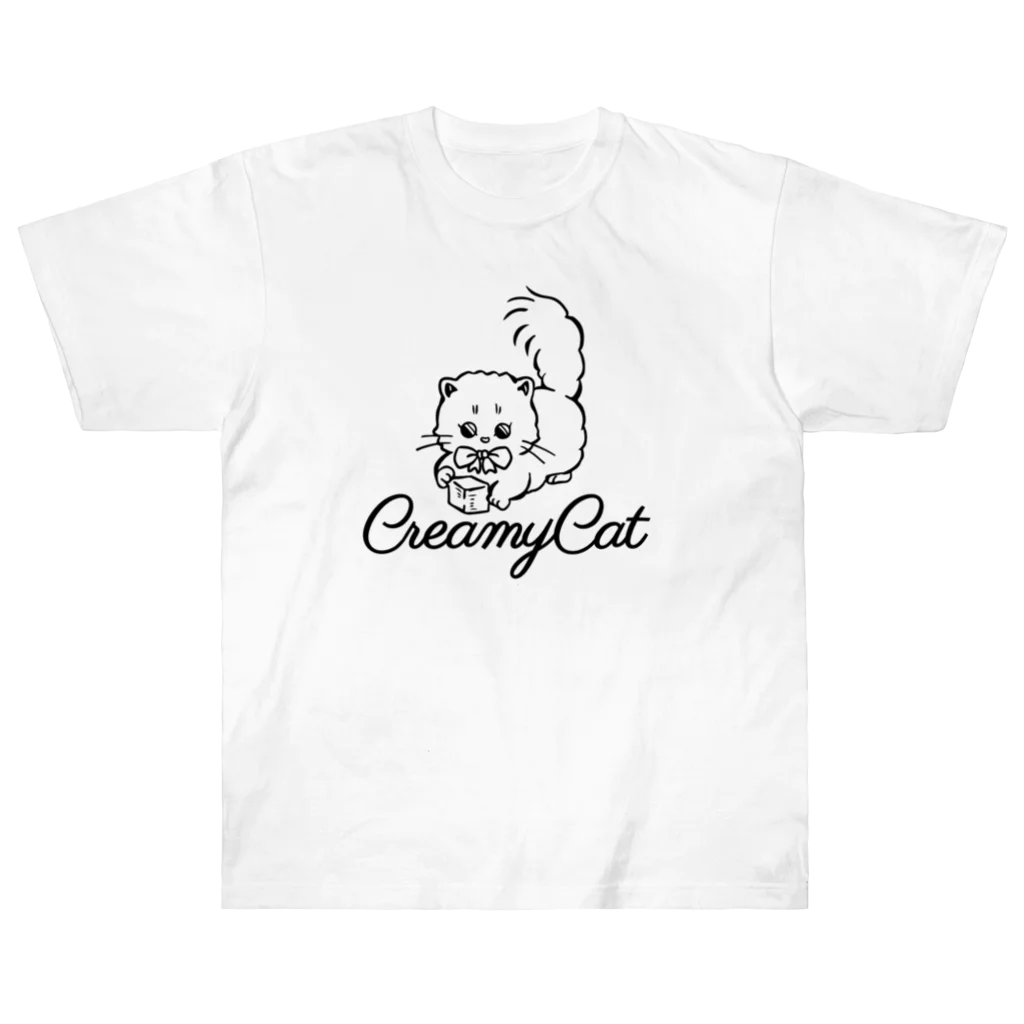 お砂糖と白い猫　creamy catのお砂糖と白い猫 ヘビーウェイトTシャツ