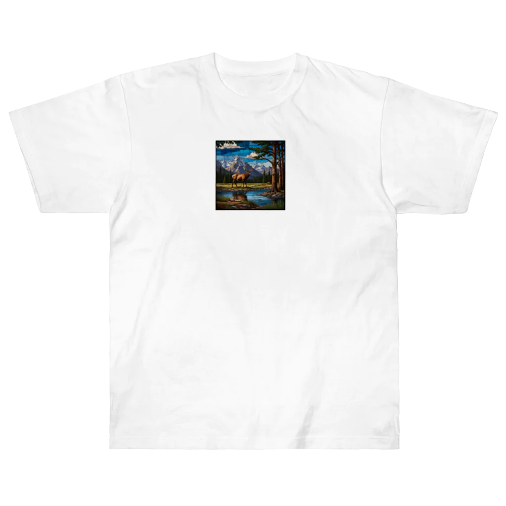ganeshaの北米ロッキー山脈ステンドグラス ヘビーウェイトTシャツ