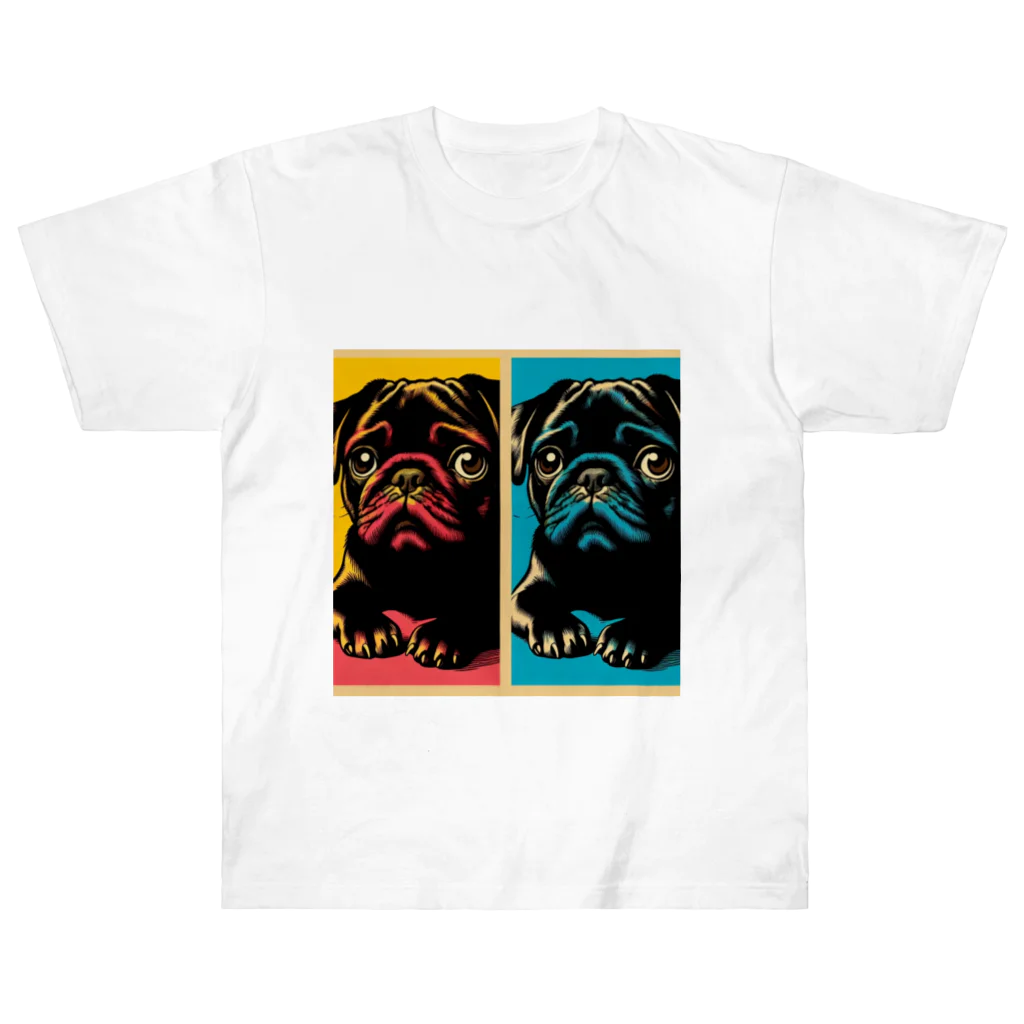 黒パグ🖤Black Pug laboratory🖤のTwo Pugs series ヘビーウェイトTシャツ