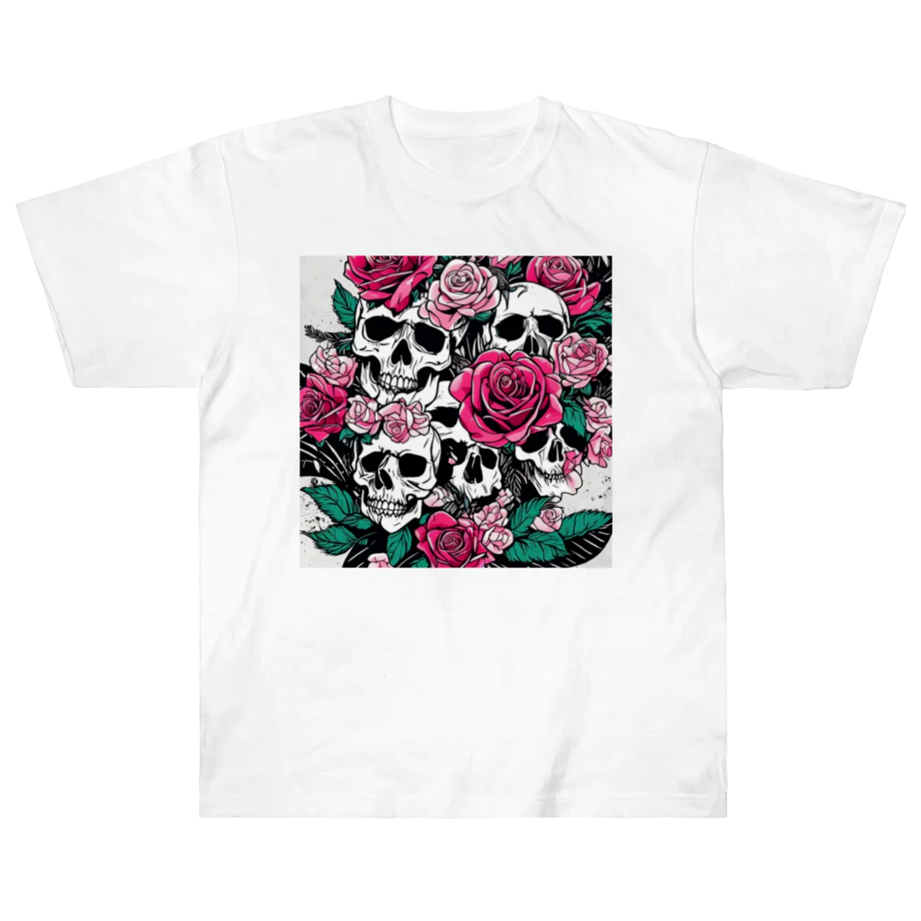 ピンクリボンの薔薇髑髏01 Heavyweight T-Shirt