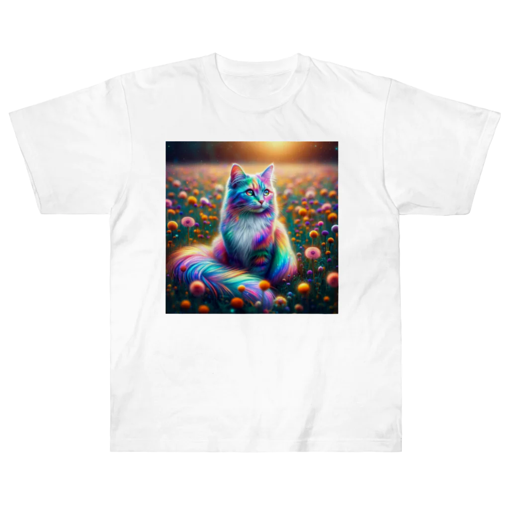 momonekokoの虹色に輝く優雅な猫 Heavyweight T-Shirt