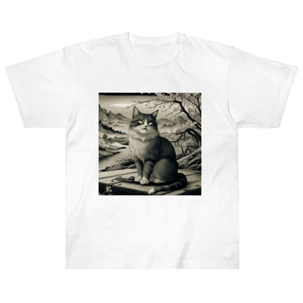 猫XショップX猫の白夜の猫クン ヘビーウェイトTシャツ