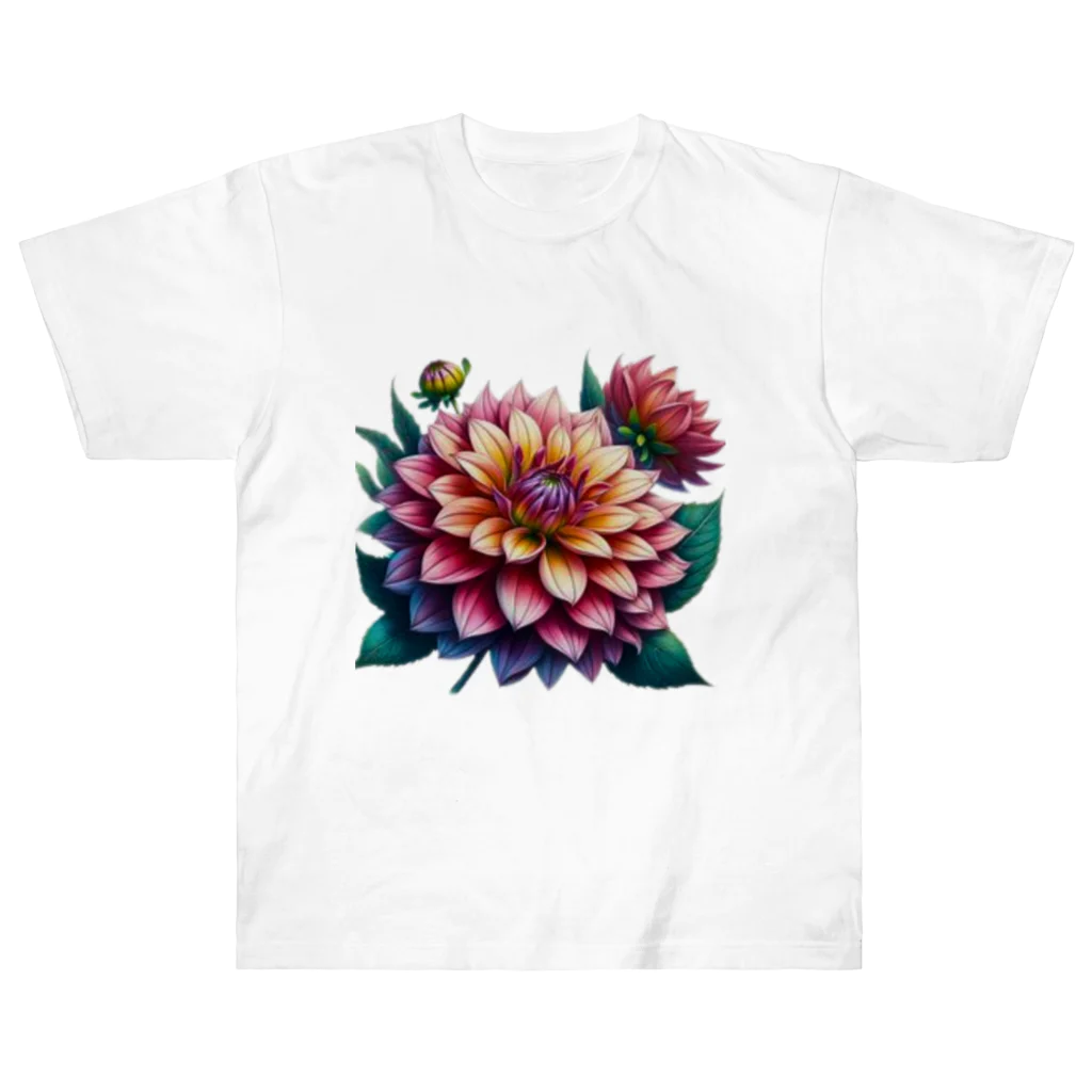 Have-good-luckのふんわりした花「ダリア」 Heavyweight T-Shirt