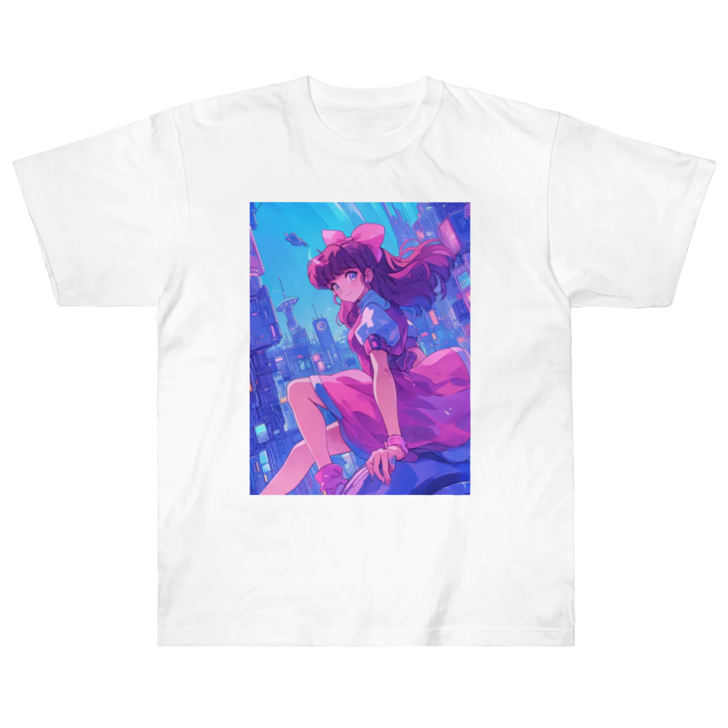 シロクマペンギンの昭和レトロアニメ風近未来ガール Heavyweight T-Shirt