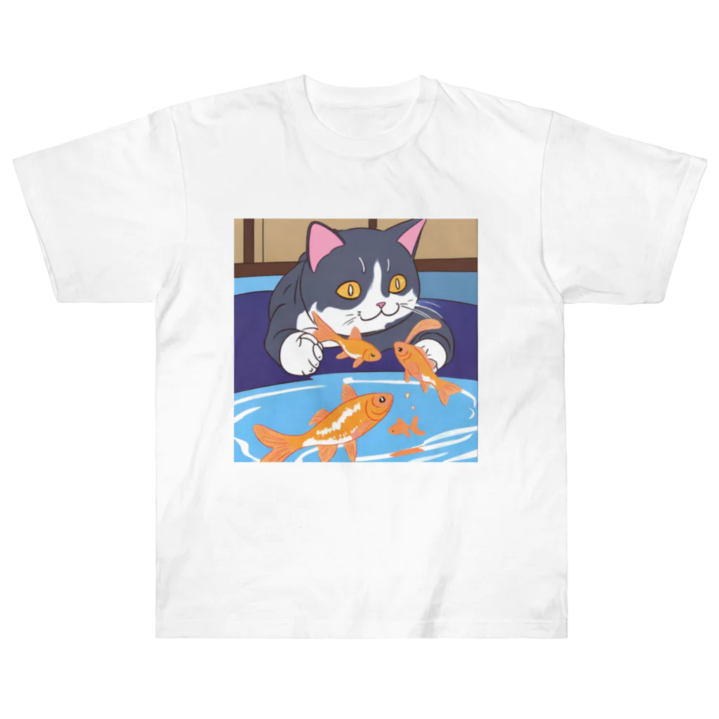 Chama's shopの猫と金魚 ヘビーウェイトTシャツ