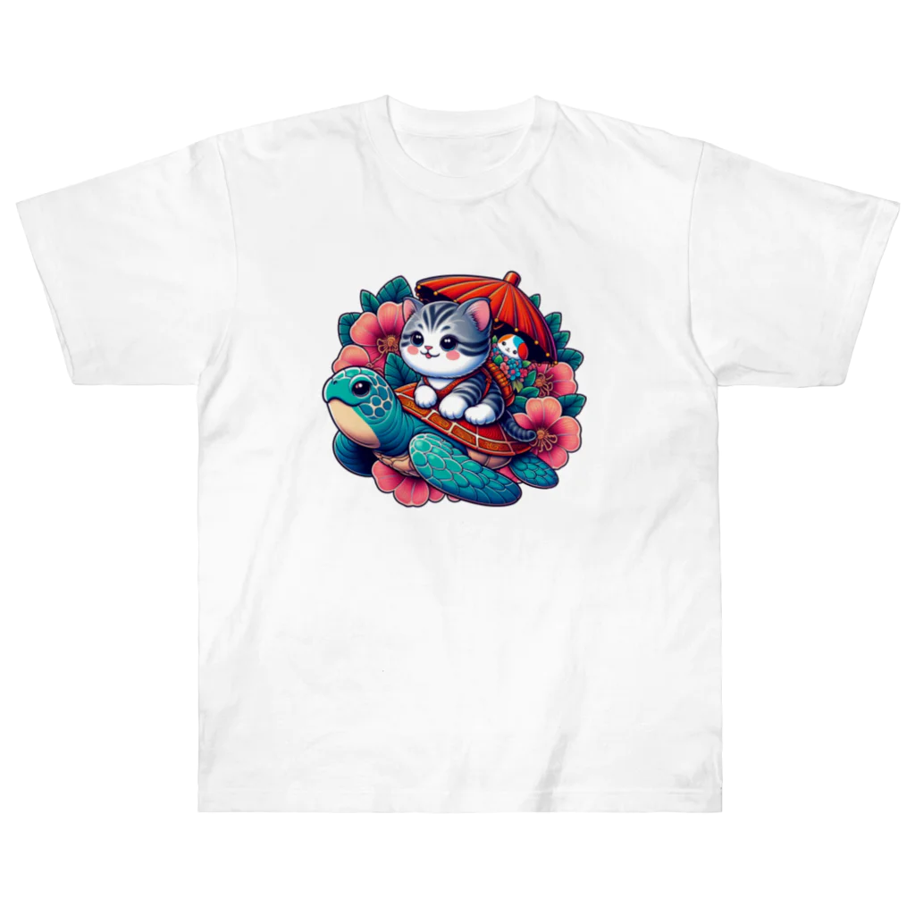 SOU＆SOUの亀乗り子猫 Heavyweight T-Shirt