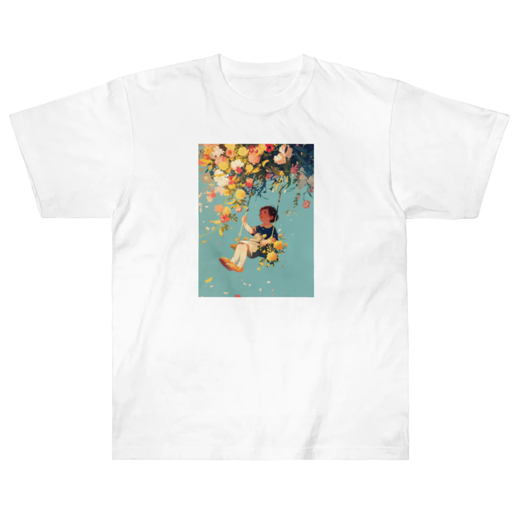 AQUAMETAVERSEの花ブランコに揺られ喜ぶ女の子　ラフルール　1859 Heavyweight T-Shirt