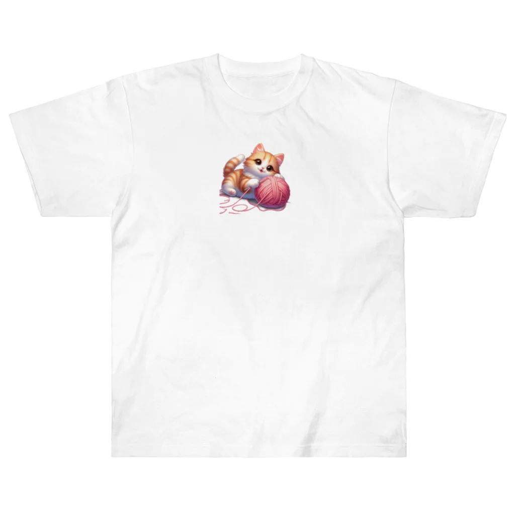 29Q.comの毛糸で遊ぶ猫２ ヘビーウェイトTシャツ