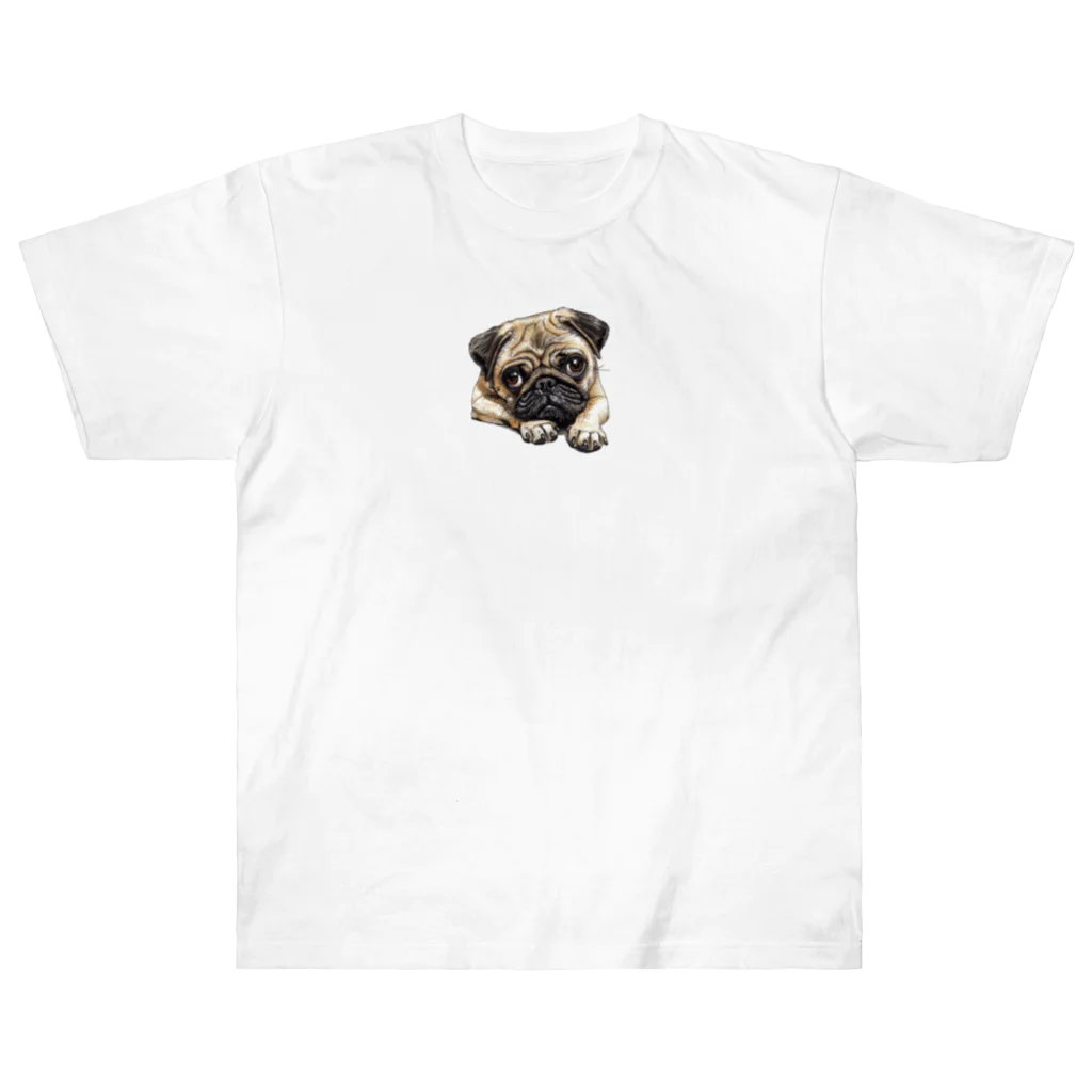 鼻ぺちゃ犬と和猫のUpward glance pug Heavyweight T-Shirt