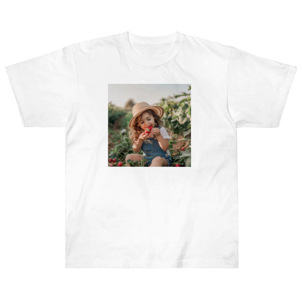 AQUAMETAVERSEの苺狩りで口にほうばんでいる女の子　ラフルール　1859 Heavyweight T-Shirt