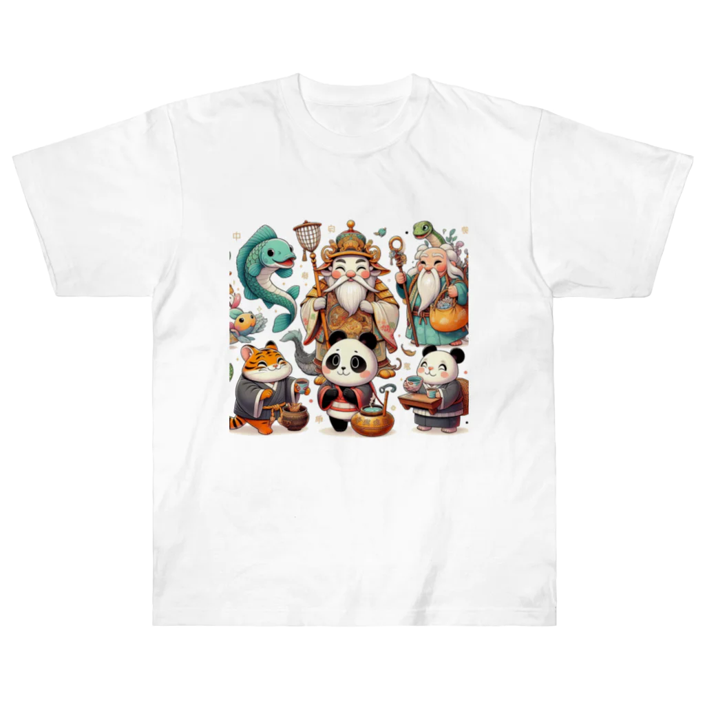 tomokikeikai_shopの幸運を呼ぶかわいい動物の七福神です ヘビーウェイトTシャツ