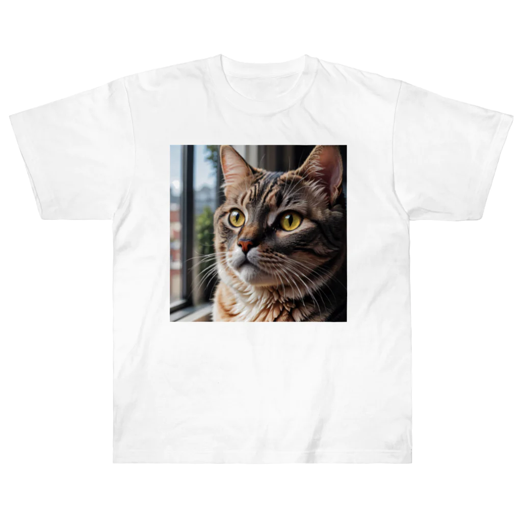 akatonbo1240の飼い主と愛情深いコミュニケーションを楽しむかわいいネコの姿🐱 ヘビーウェイトTシャツ