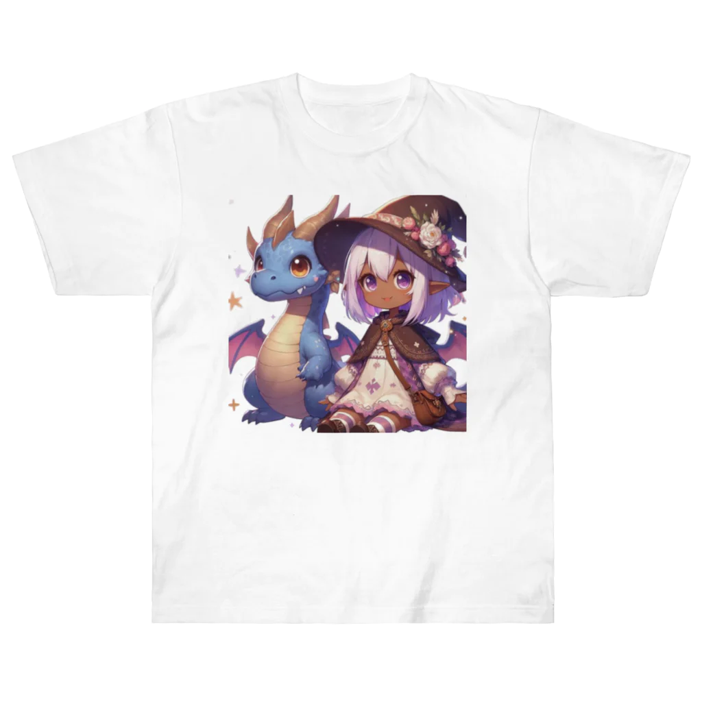 ピクセルパレットのドラゴンと可愛い女の子3 Heavyweight T-Shirt