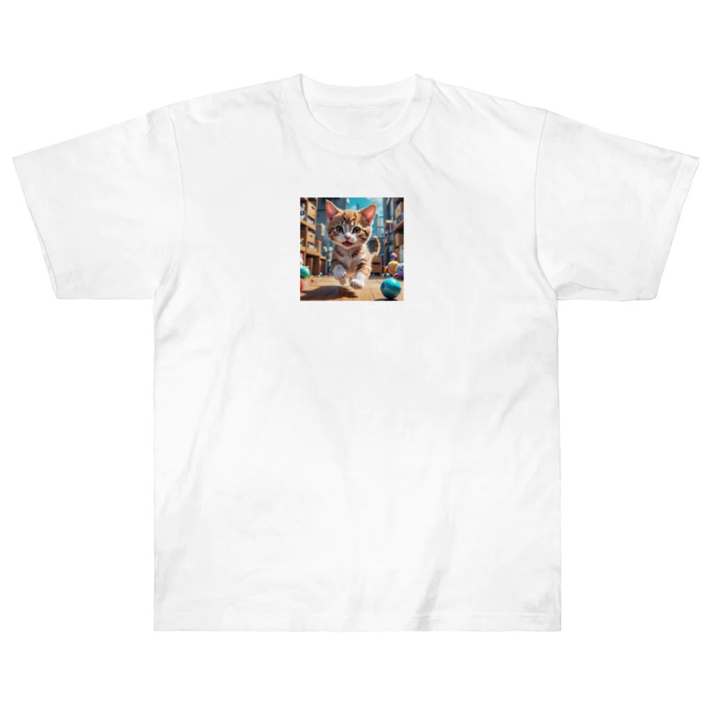 KikimimiネコのKikimimiネコ（走る） ヘビーウェイトTシャツ