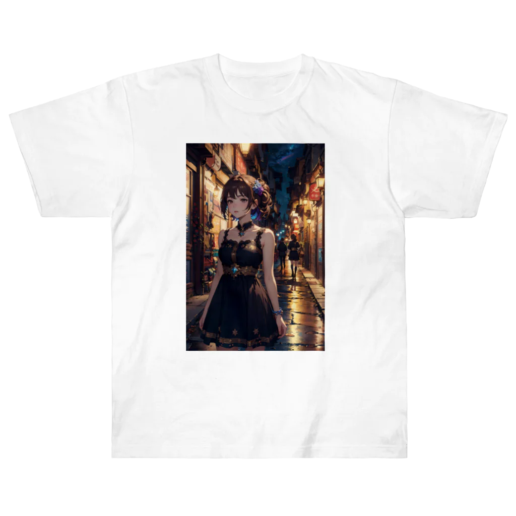 fantastic_AI-world【AIイラスト】の路地裏を徘徊する少女 ヘビーウェイトTシャツ