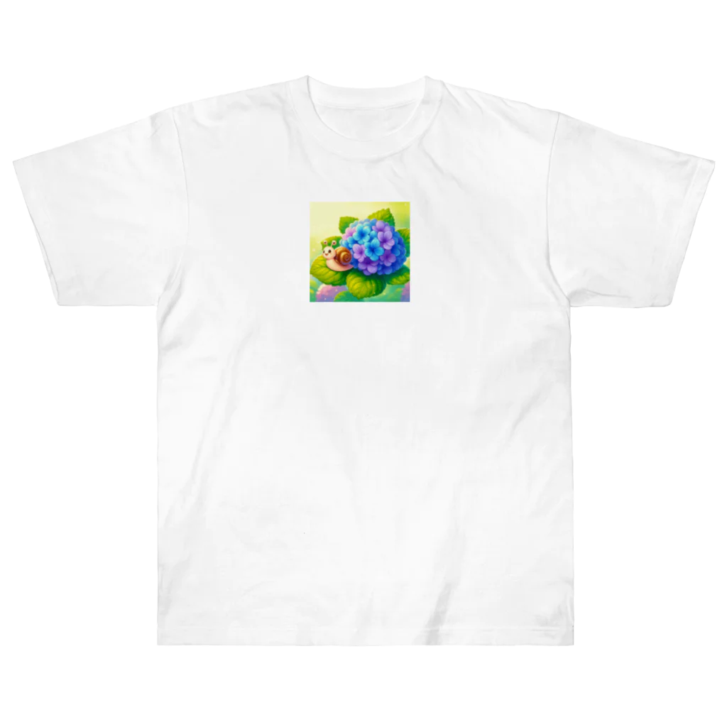 かるるんショップのあじさいとカタツムリ　雨上がり Heavyweight T-Shirt