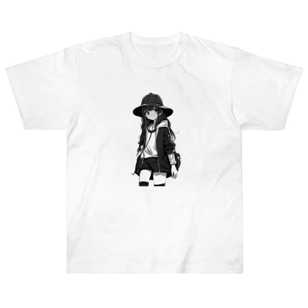 モノクロ美少女の悲しみ美少女モノクロ Heavyweight T-Shirt