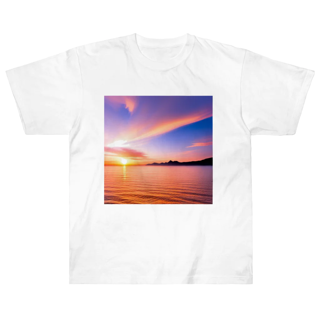 Chama's shopの海と夕日 ヘビーウェイトTシャツ