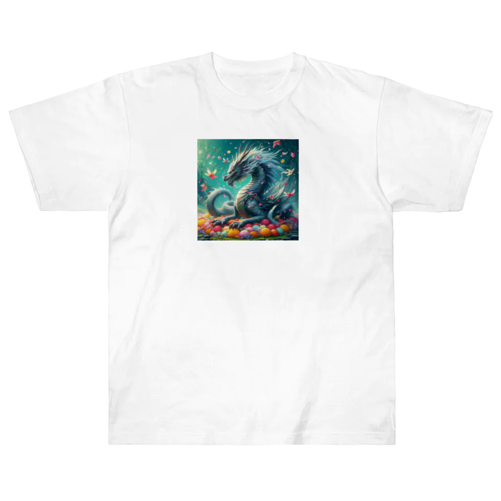 nico251の鮮やかの花々とドラゴン Heavyweight T-Shirt