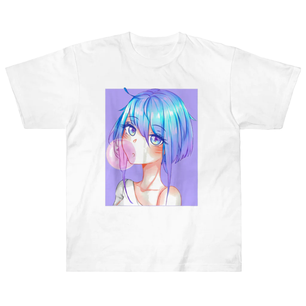 World_Teesのバブルガムを噛むアニメガール 日本の美学 アニメオタク ヘビーウェイトTシャツ