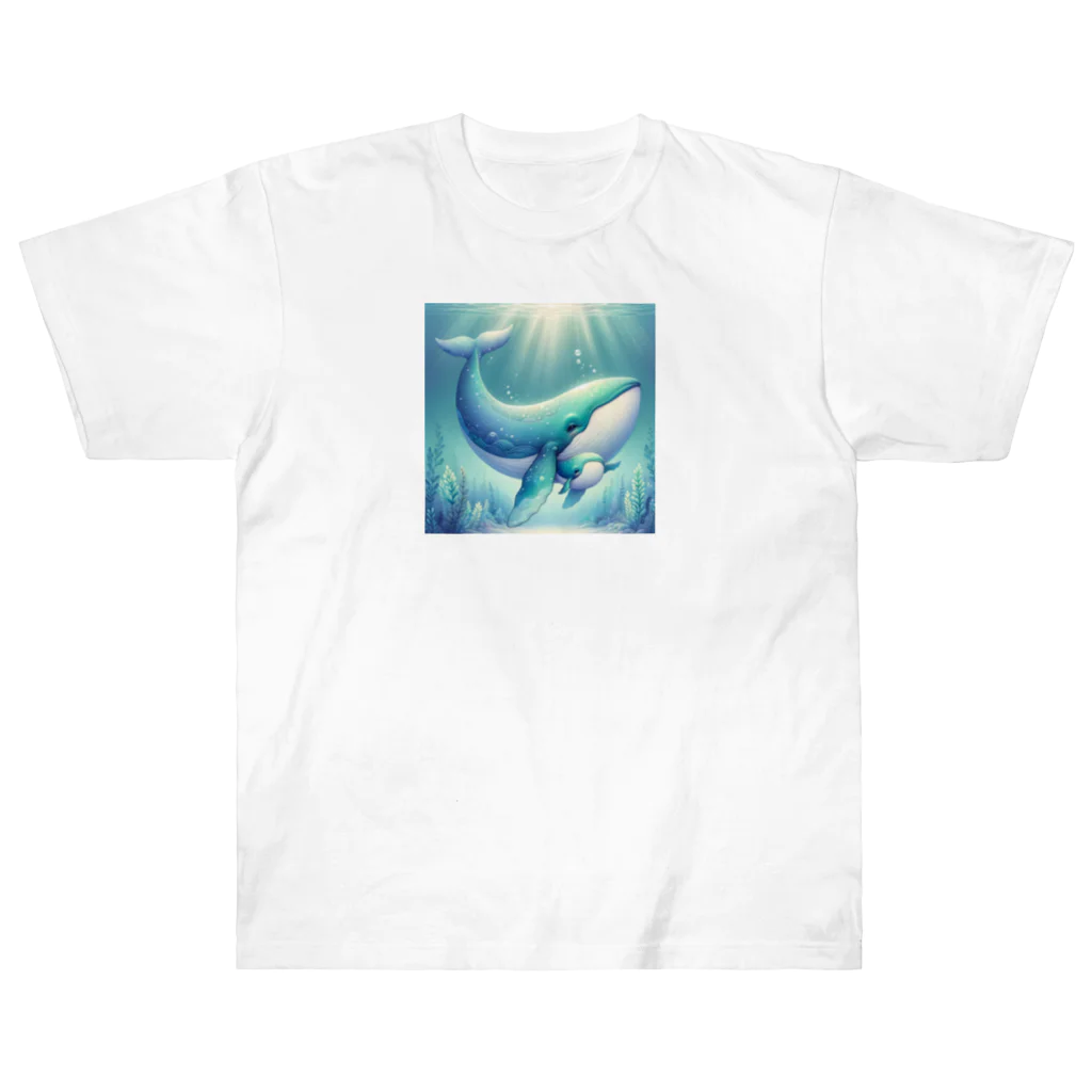 わくわく海の雑貨屋のほのぼのクジラの親子 Heavyweight T-Shirt