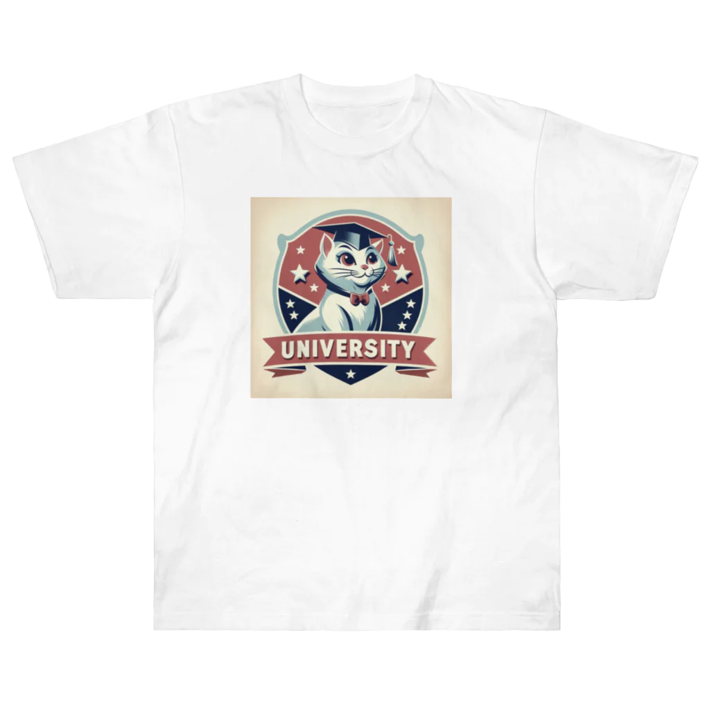 猫猫’ズのMeow University シリーズ【白猫】 Heavyweight T-Shirt