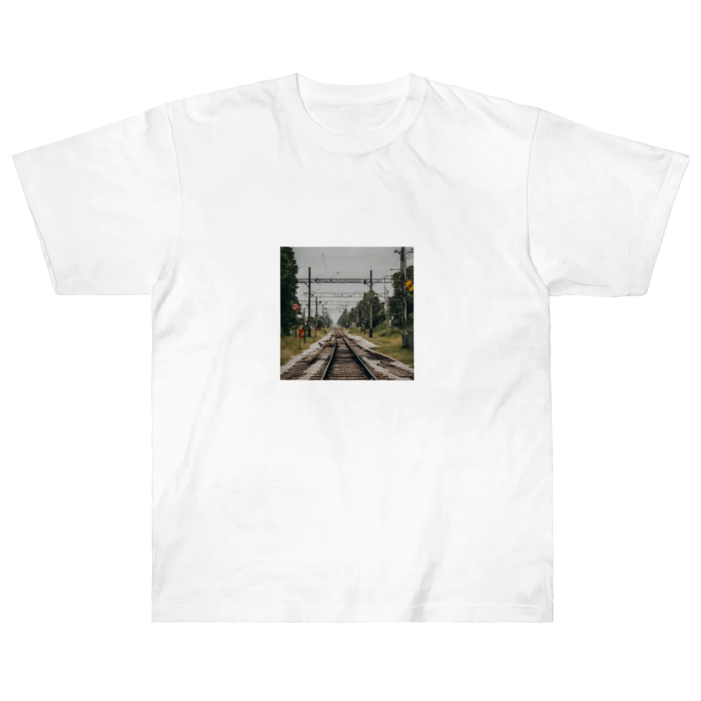 atoyuki_SHOPの鉄道レールデザイン ヘビーウェイトTシャツ