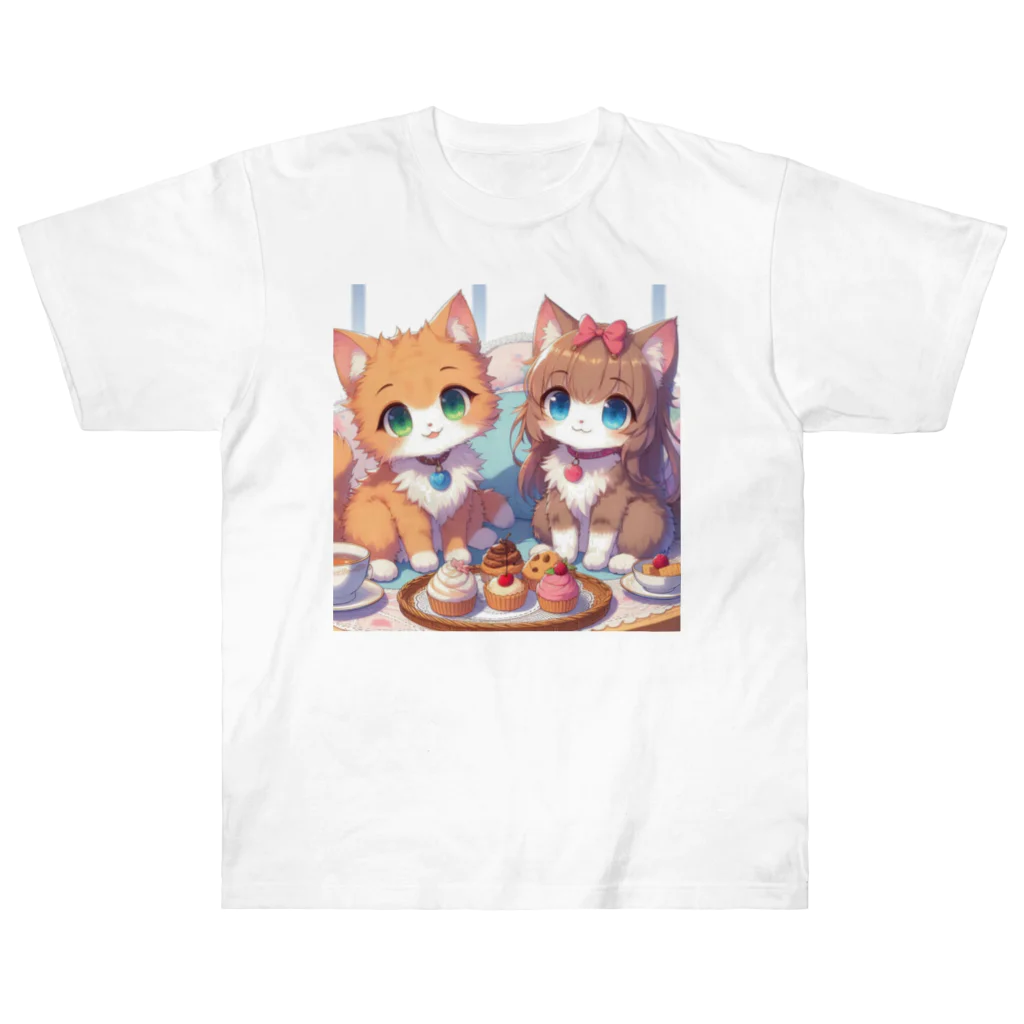 ウツボちゃんの可愛い猫姉妹 ヘビーウェイトTシャツ