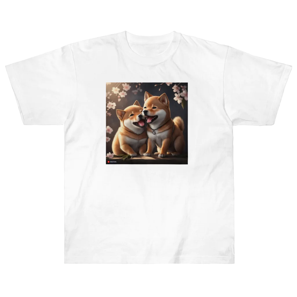 noBuの和笑い転げている子犬の柴犬 ヘビーウェイトTシャツ