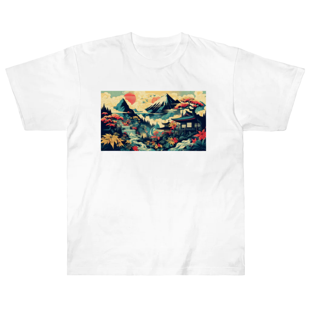 テクノ浮世絵の光彩を放つ自然 - 日本の山々 Heavyweight T-Shirt