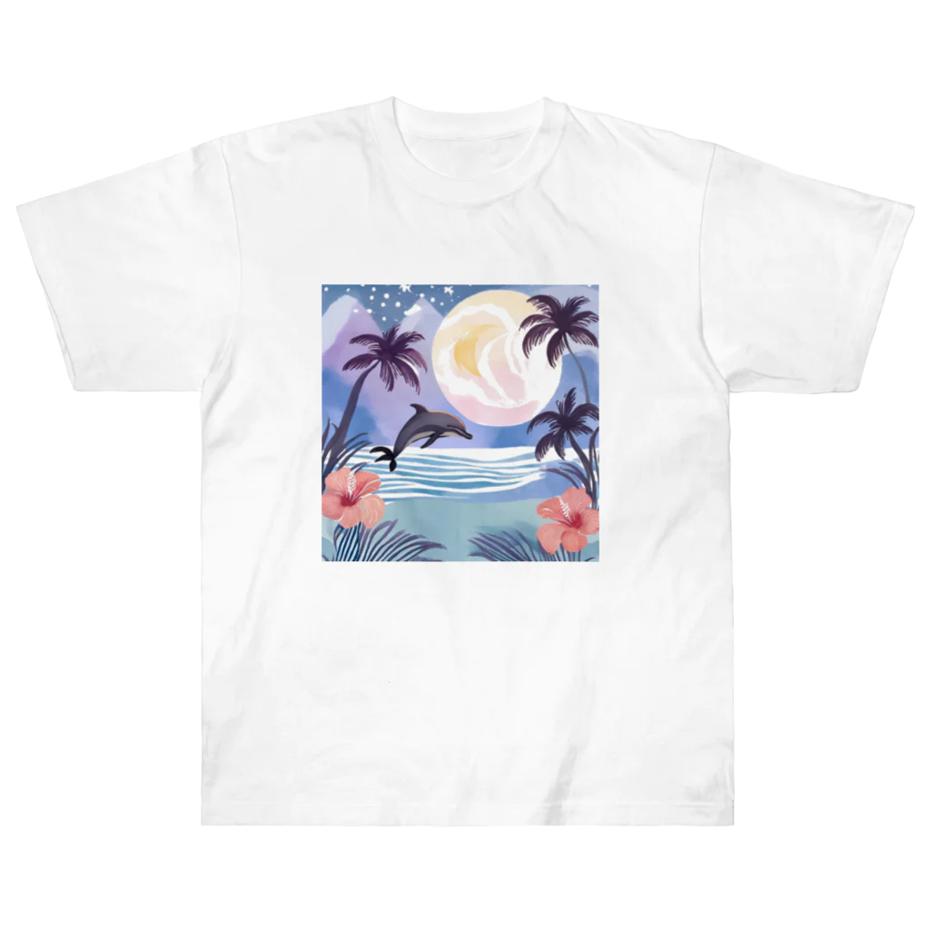 ハワイライフのイルカと満月 Heavyweight T-Shirt