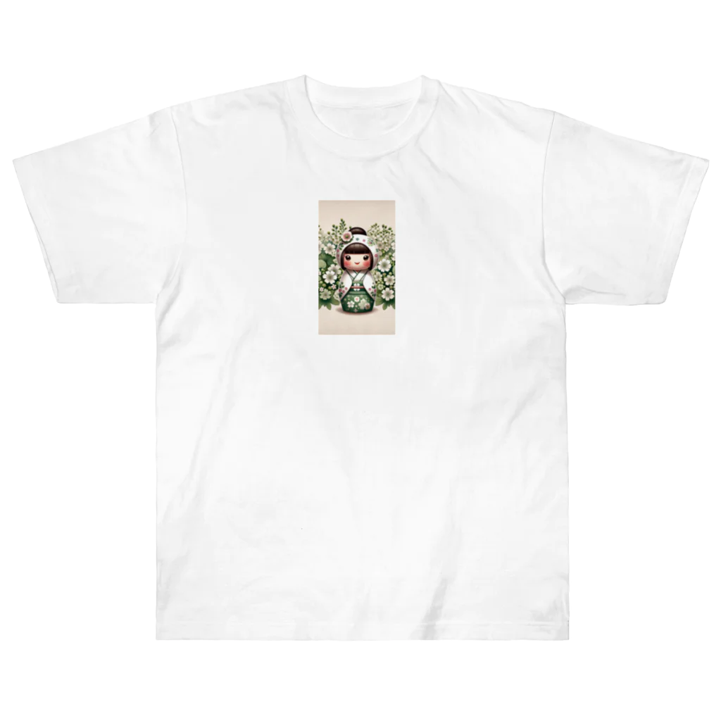 ぷぷオレンジのkokeshi dolls白い花 Heavyweight T-Shirt