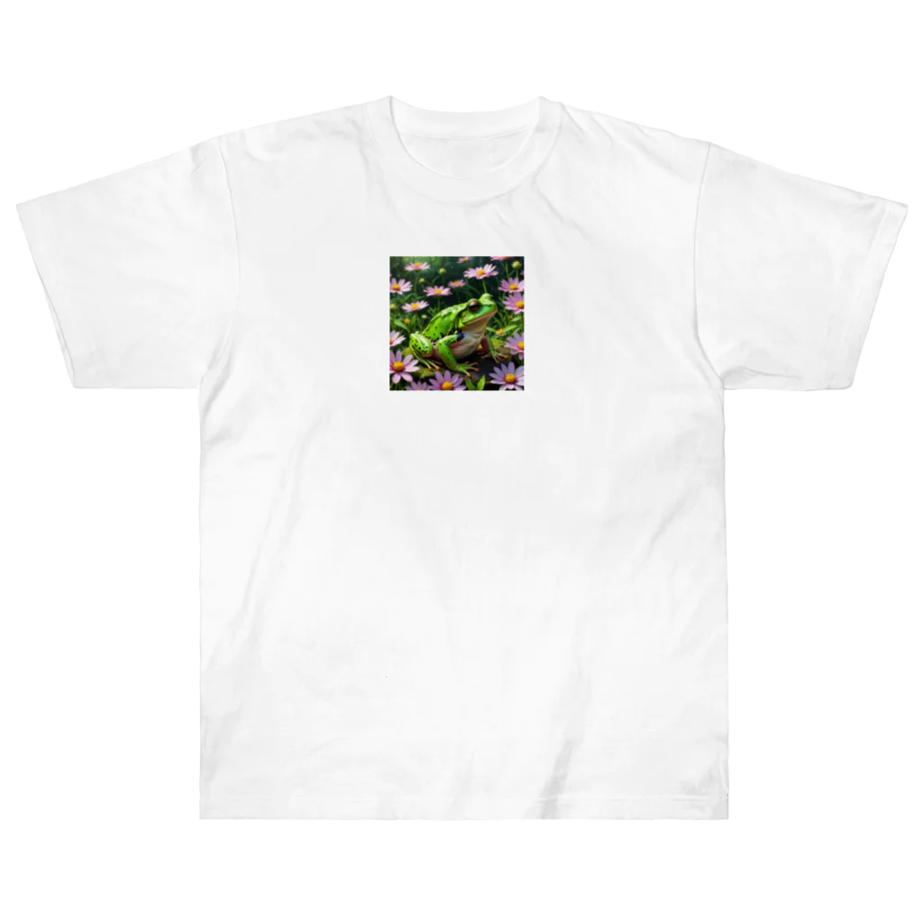 Sunbathingのコスモスの上で休憩するアマガエル Heavyweight T-Shirt