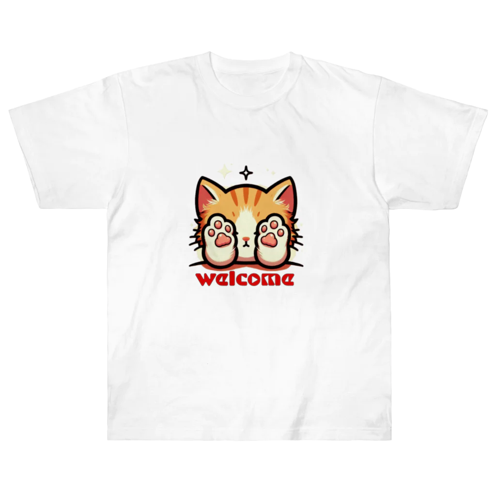 kk-welcomeの肉球で目隠し猫ちゃん ヘビーウェイトTシャツ