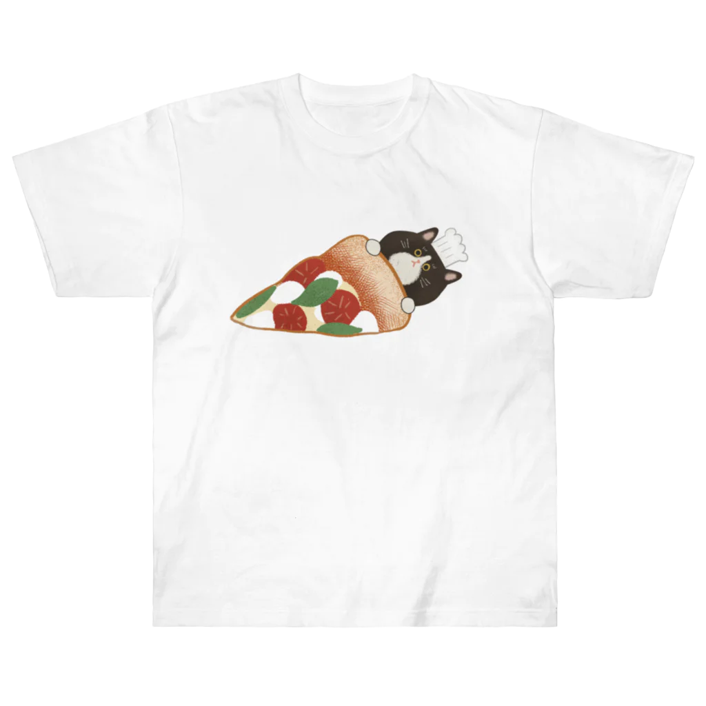 GOAT9 - ぼうし猫のイラストグッズ -のキミが作ったピザ ヘビーウェイトTシャツ