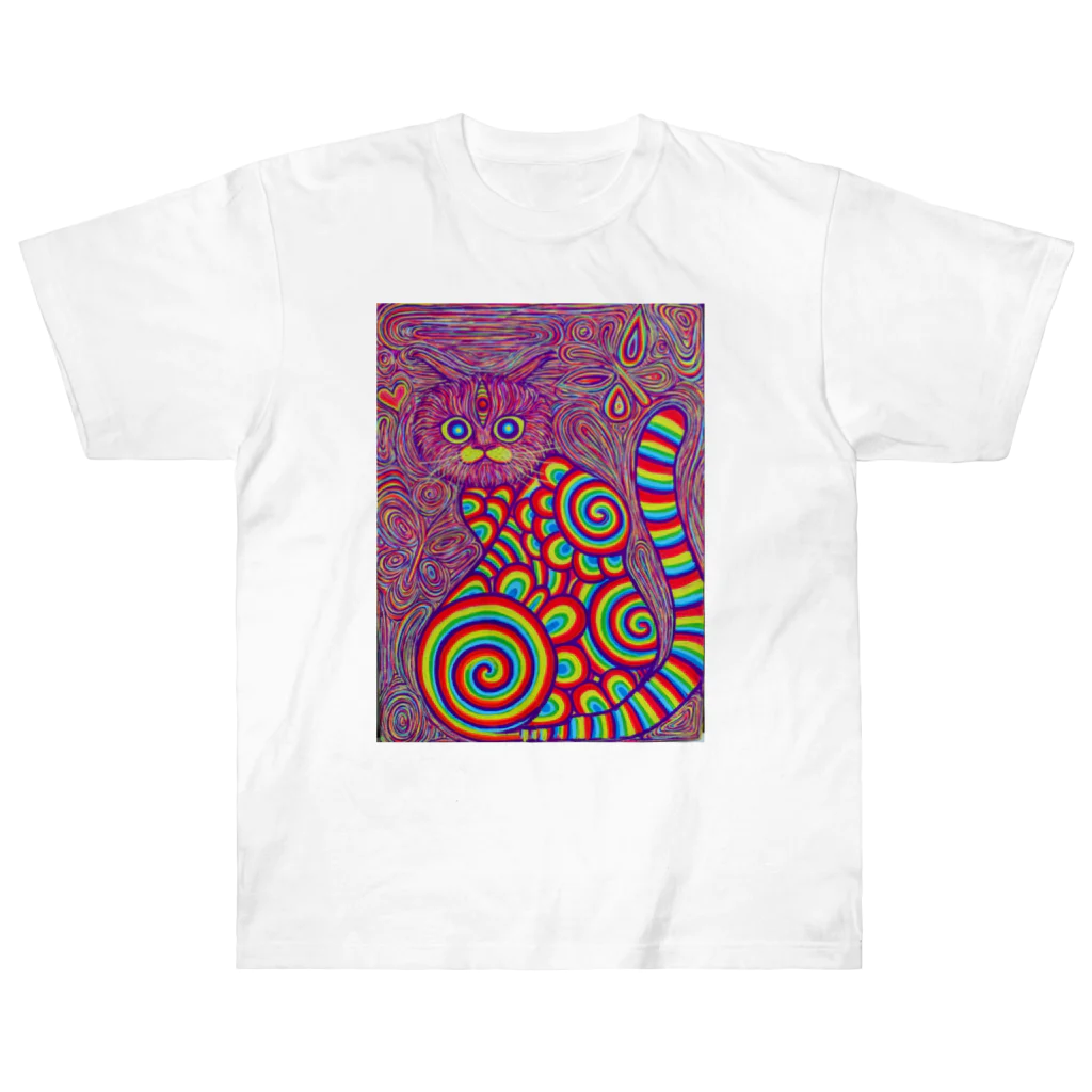 Psychedelic Works🌈🧠のRainbow cat Heavyweight T-Shirt