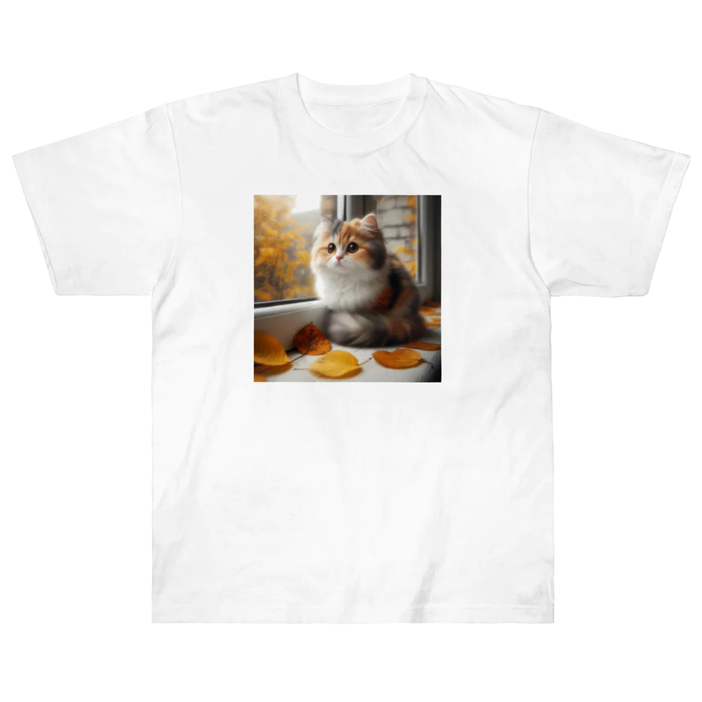 癒しの時間のかわいい三毛猫グッズ ヘビーウェイトTシャツ