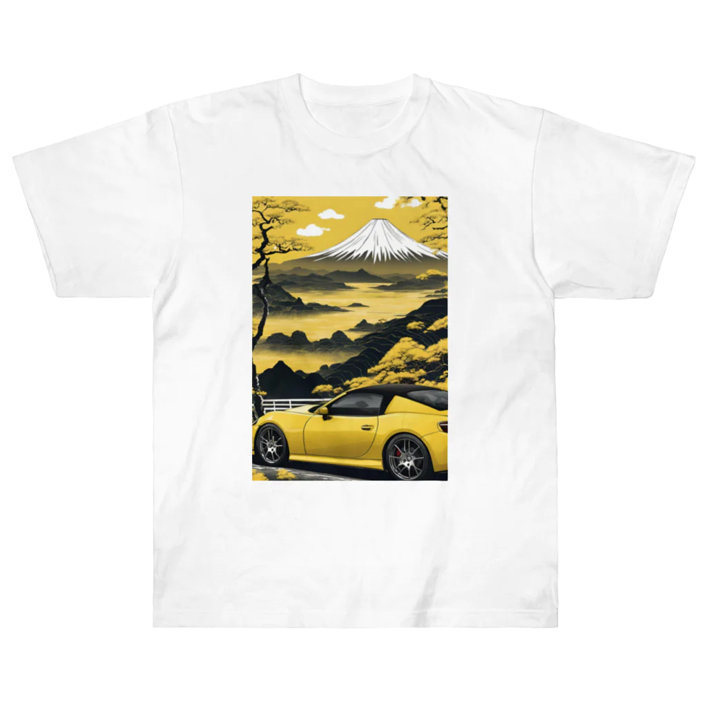 JapanCarStyleの黄色いスポーツカーと日本の風景2 ヘビーウェイトTシャツ