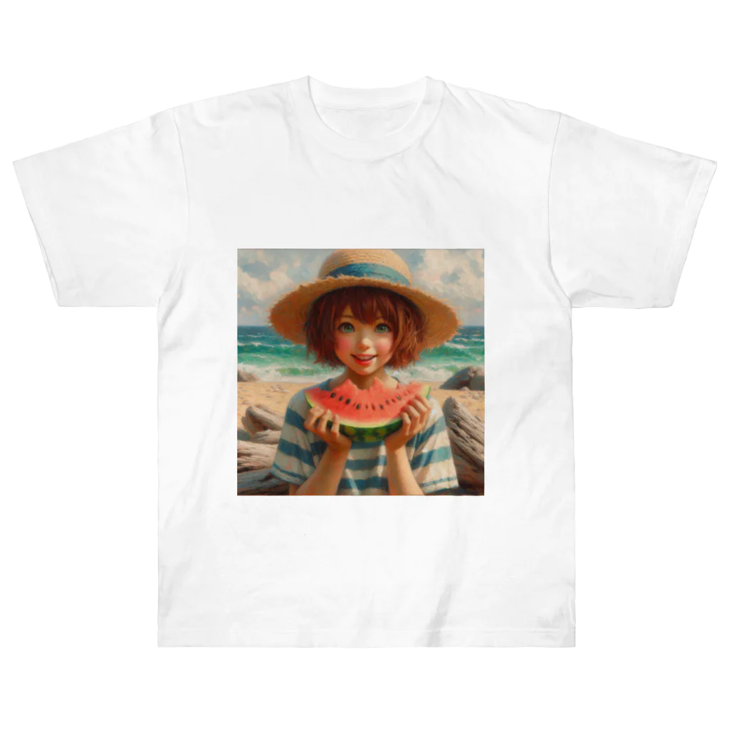 SEKAIJUのスイカと海と女の子 Heavyweight T-Shirt