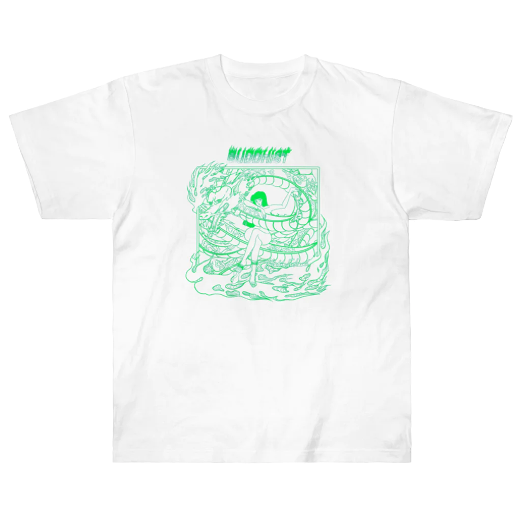 深見葵真のBUDDHIST 辰　fluorescent green ヘビーウェイトTシャツ