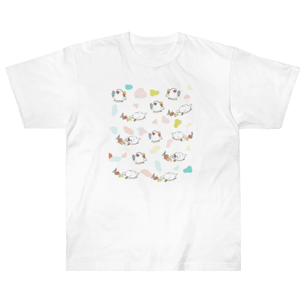 ヨモギダのアイスきゃるる文鳥 ヘビーウェイトTシャツ