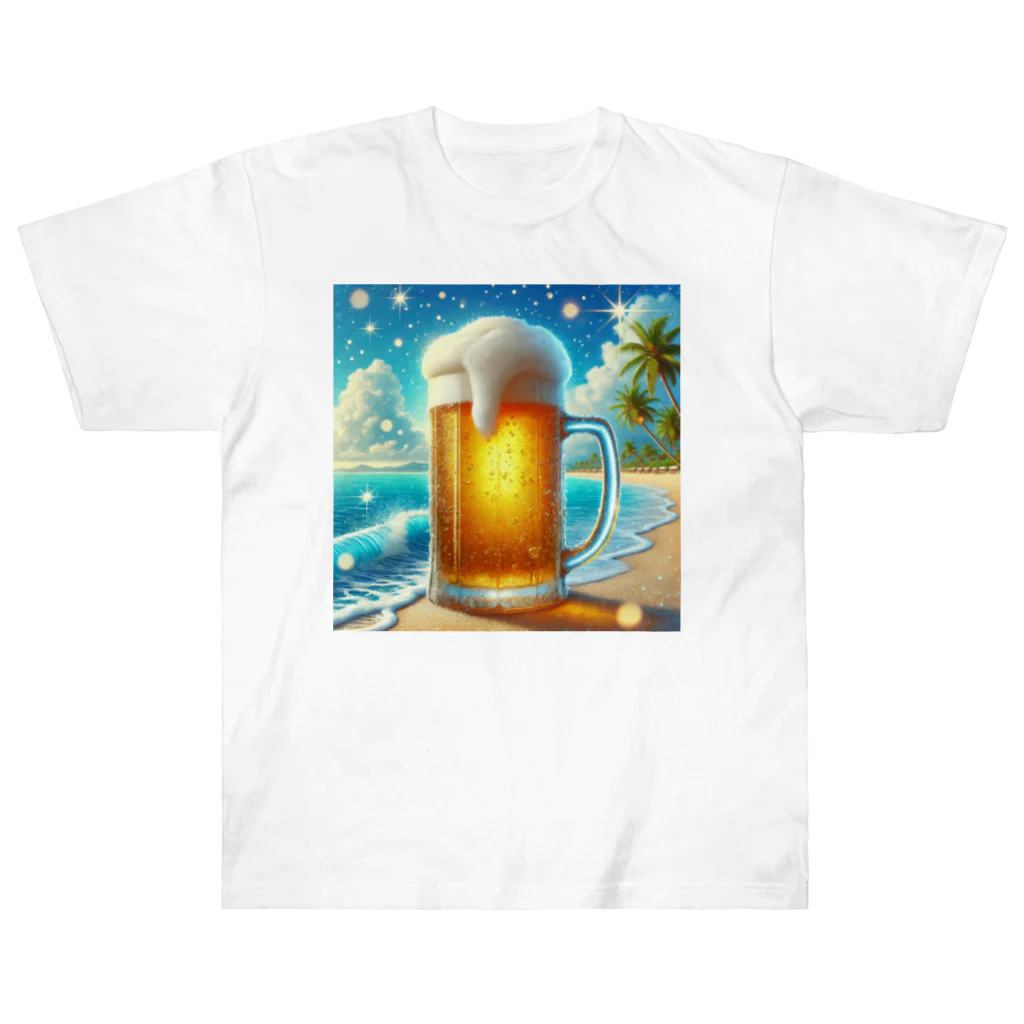 Snow-peaceのビーチとビールの楽園 ヘビーウェイトTシャツ