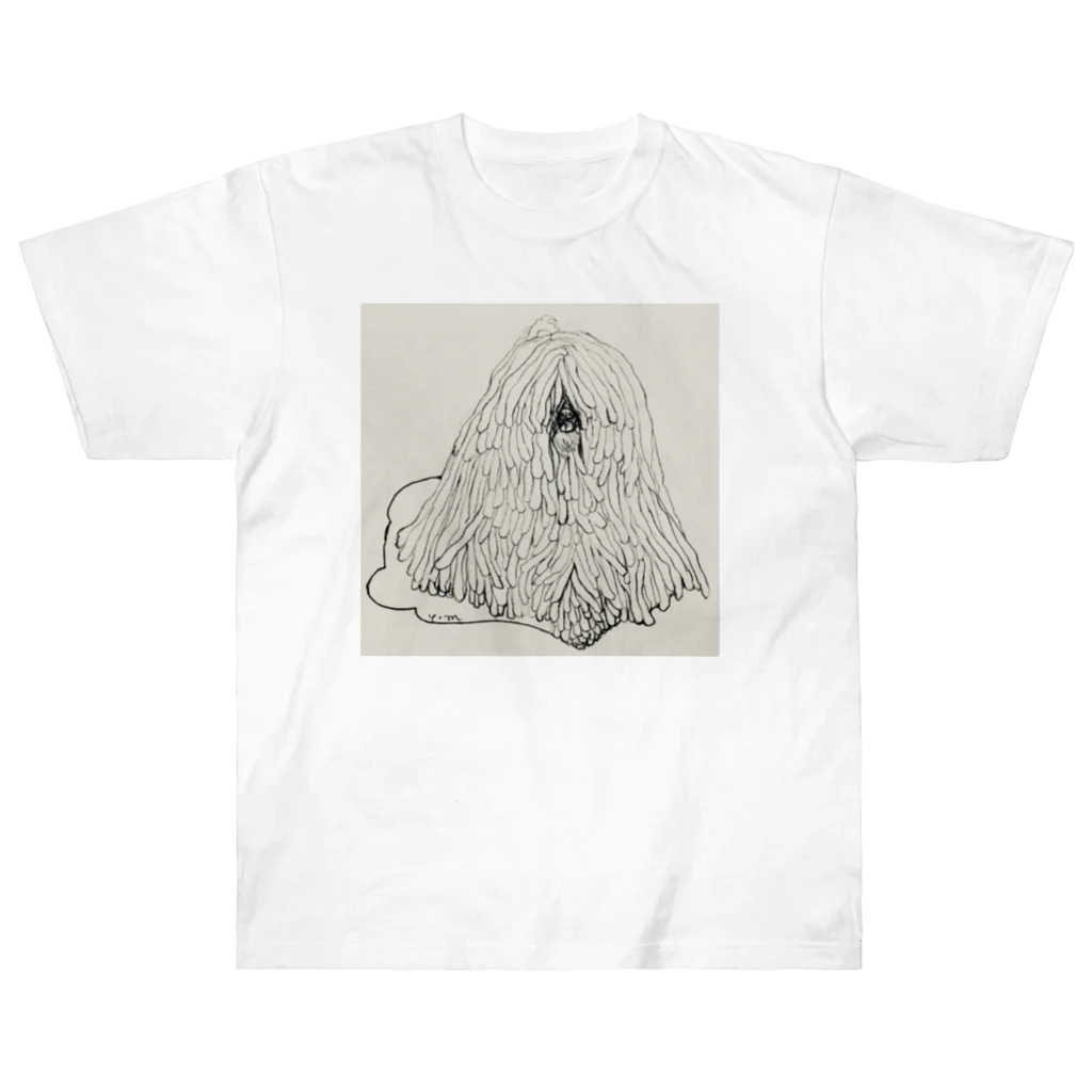 光平洋子のかしこいプーリー犬のイラスト  鉛筆画 歩く犬 Heavyweight T-Shirt