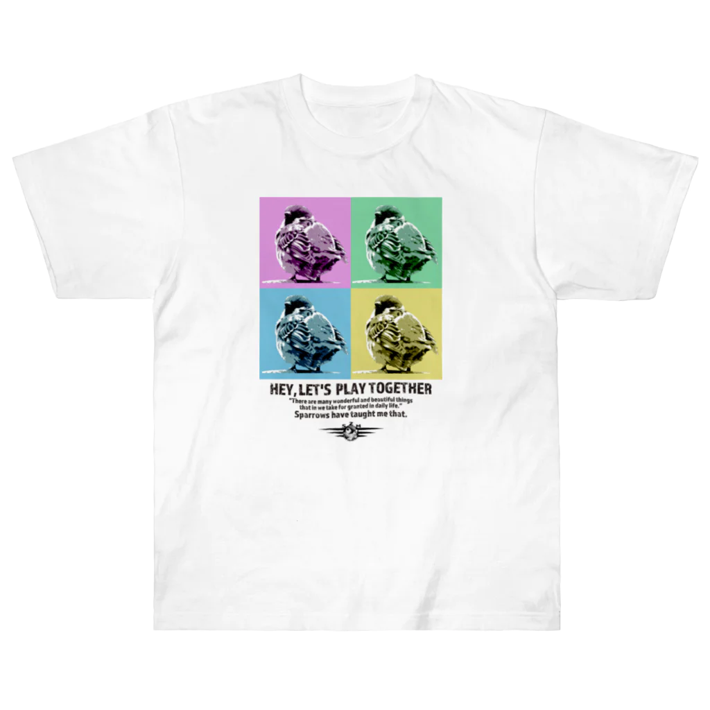 “すずめのおみせ” SUZURI店のスズメのおチリ（ポップアート風） ヘビーウェイトTシャツ
