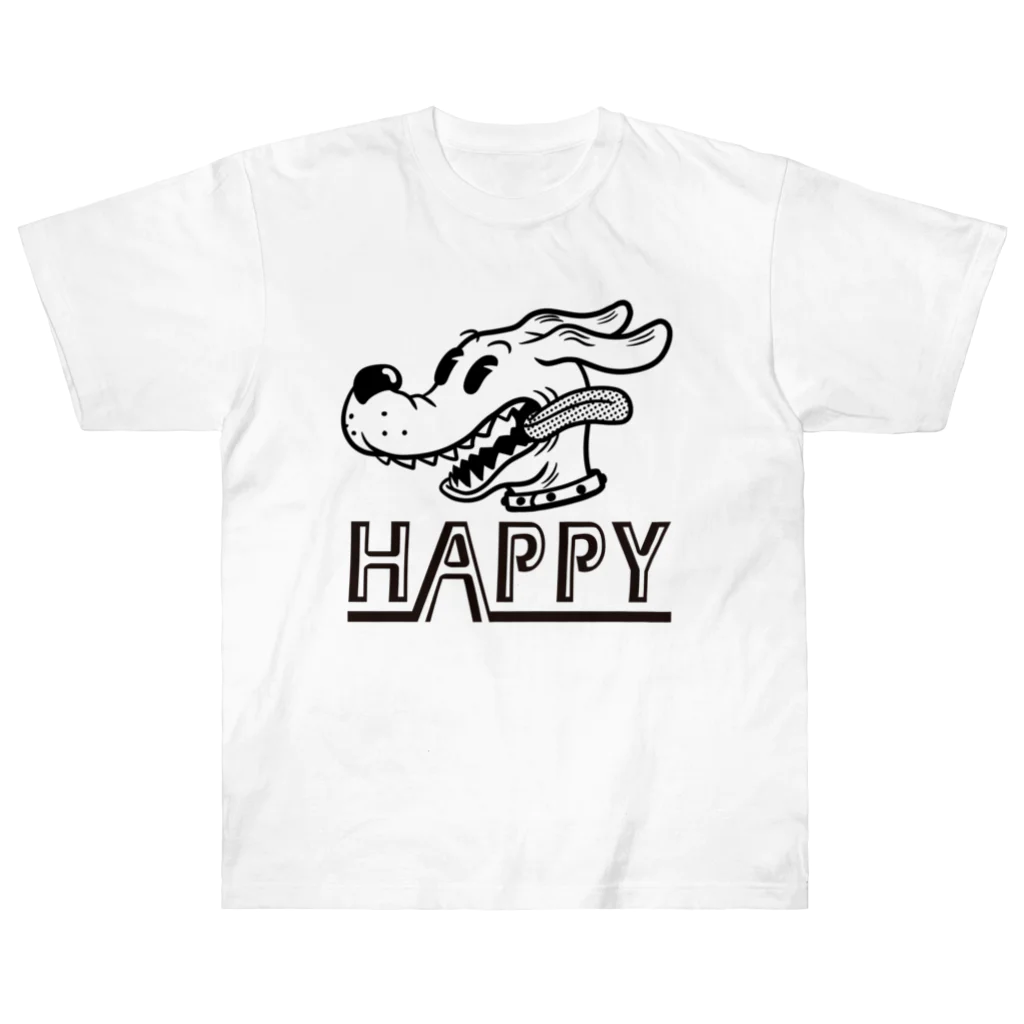 nidan-illustrationのhappy dog (black ink) ヘビーウェイトTシャツ