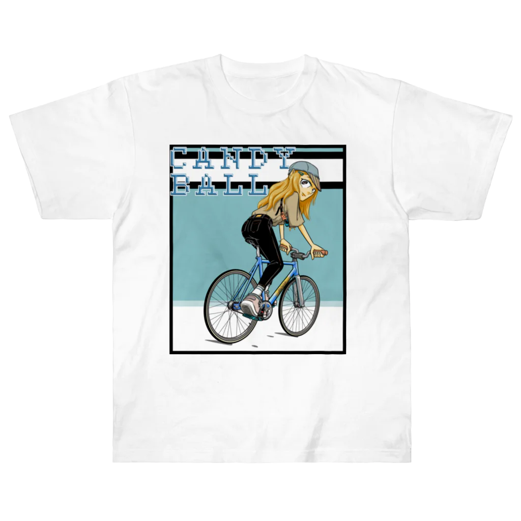 nidan-illustrationのCANDY BALL (fixie girl) ヘビーウェイトTシャツ