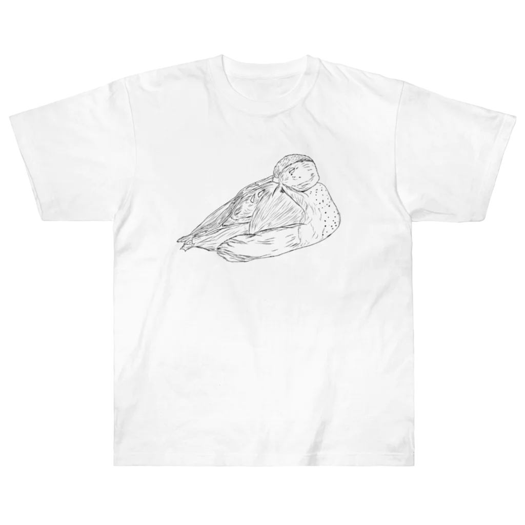 Lily bird（リリーバード）のおねんねクビワコガモ 線画 Heavyweight T-Shirt